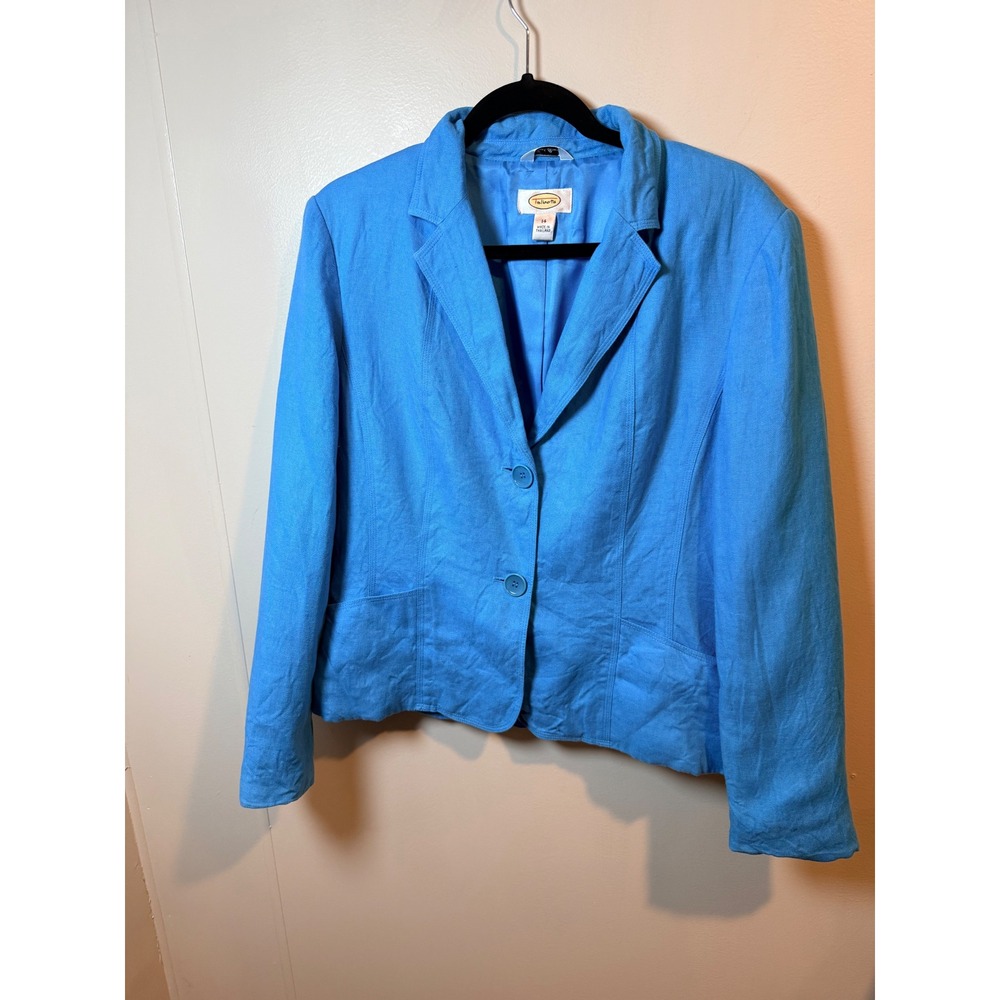 Talbots Linen Blend Blazer Bright Blue Double Button Women's Size 14 Business - Picture 2 of 7